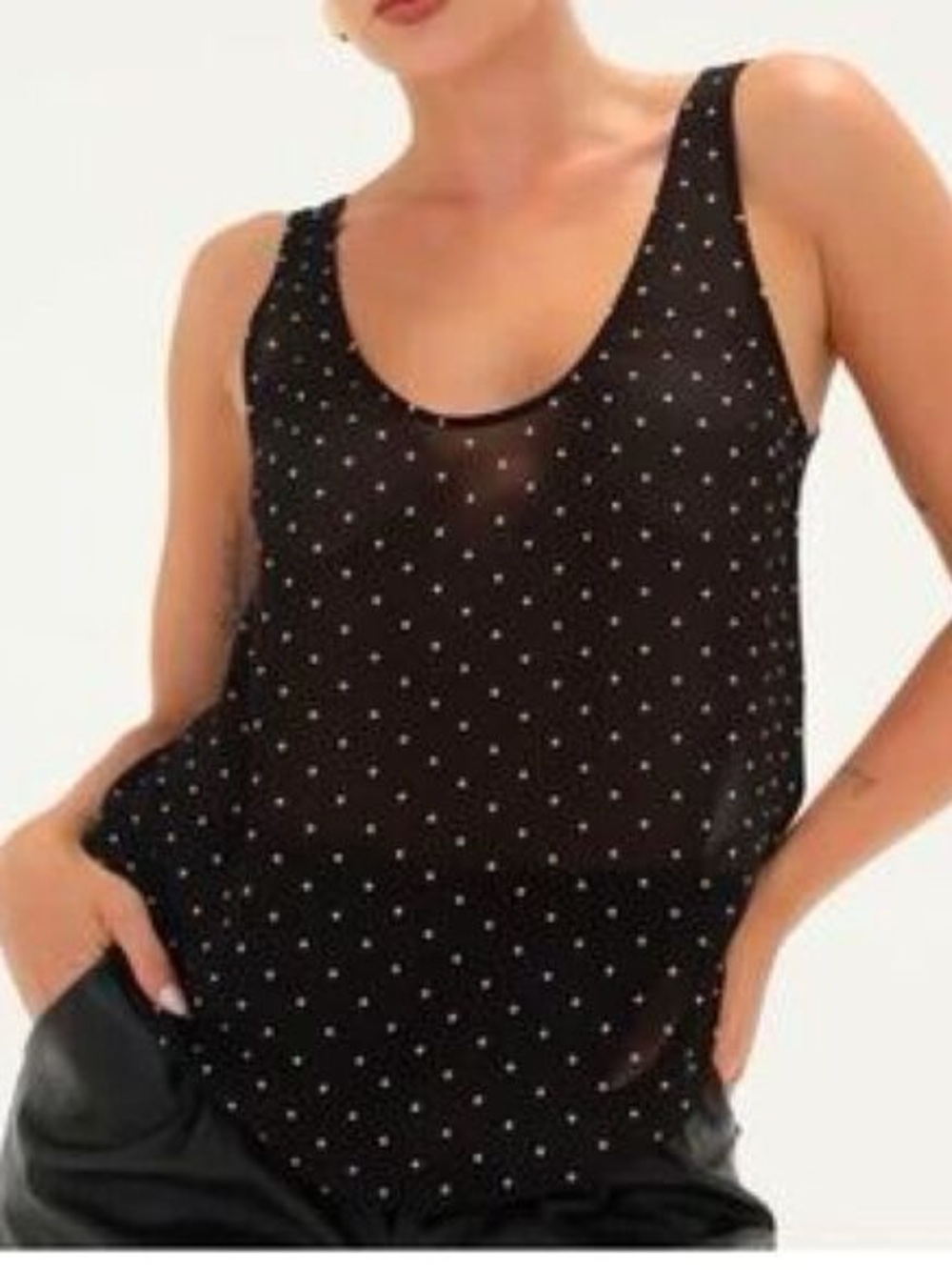 Revolve Rumored Old Fashioned Classic Dot Black/White Scoop Neck Tank Top M
